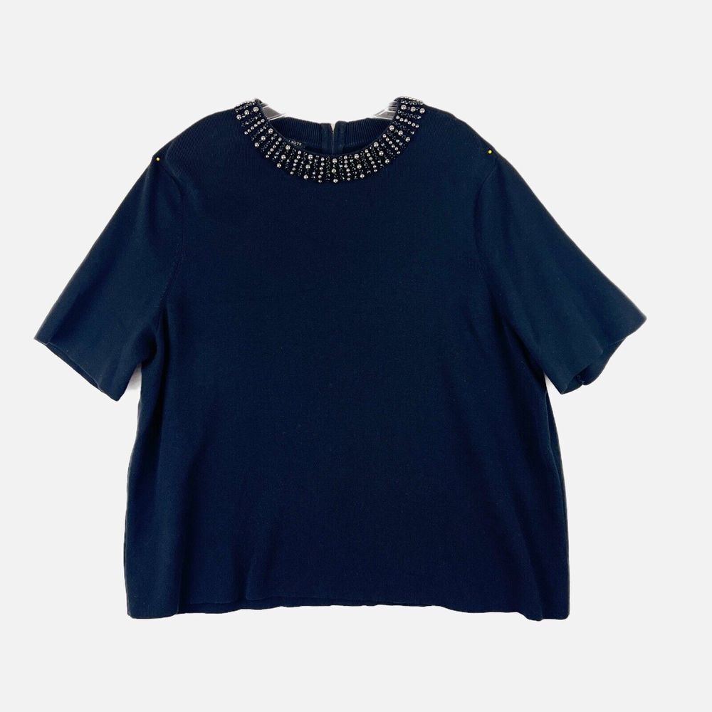 TALBOTS Holiday Party Silver Beaded Black Rhinestone Sweater Size Plus 3X Petite